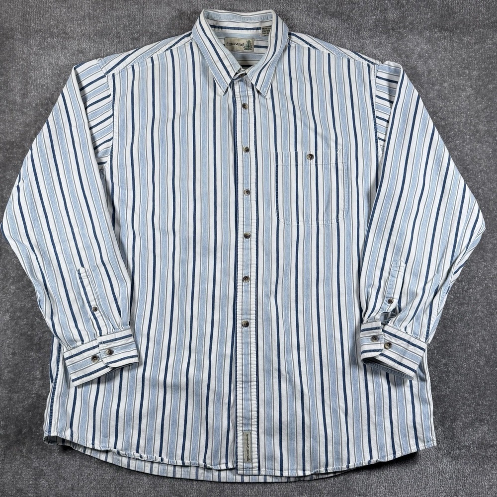 Vintage Fieldmaster Shirt Men's XLT Blue Striped Long Sleeve Outdoor USA Made